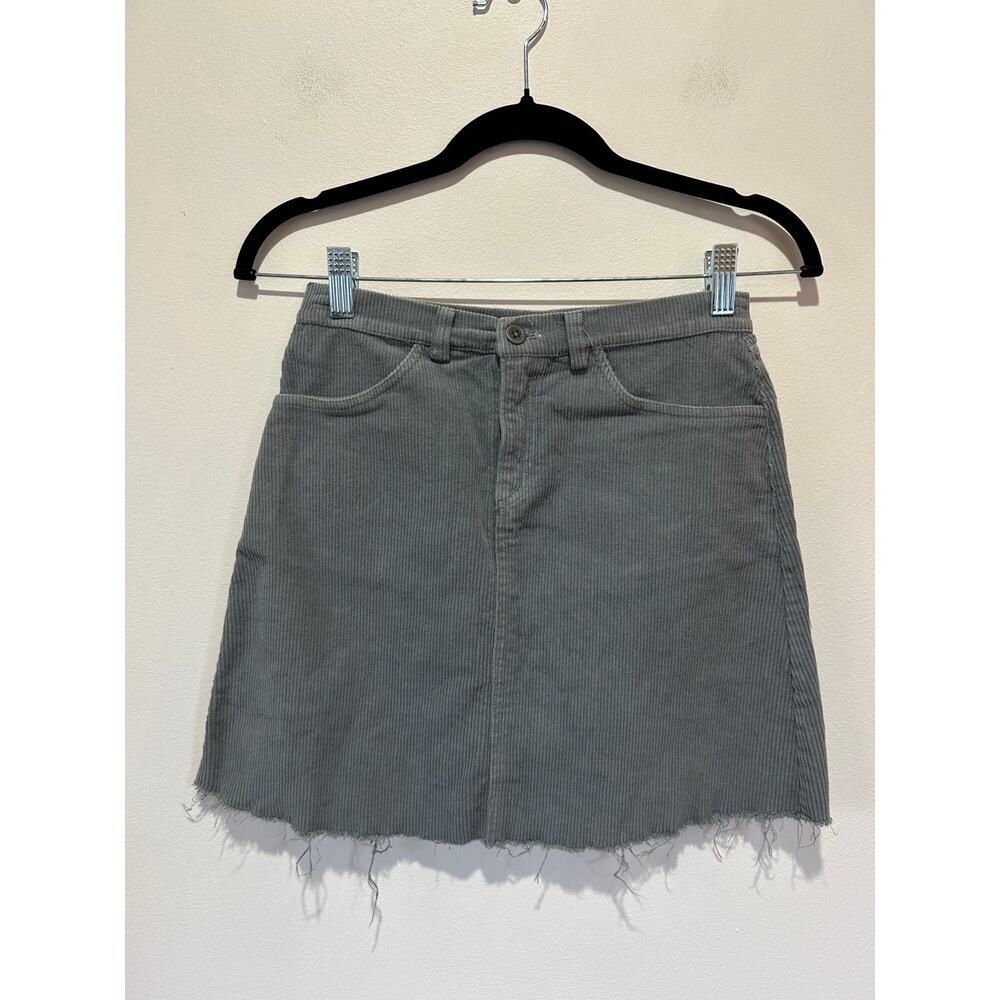 Brandy Melville corduroy mini skirt grey size XS frayed hem schoolgirl grunge